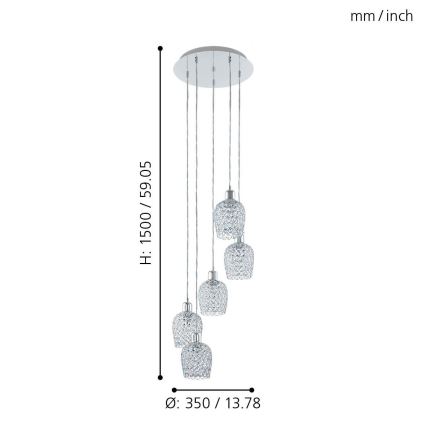 Eglo 94898 - Lampadario sospeso a cavo BONARES 1 5xE27/60W/230V