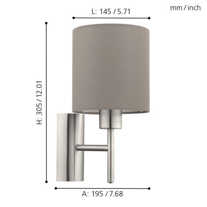 Eglo - Applique murale 1xE27/60W/230V taupe