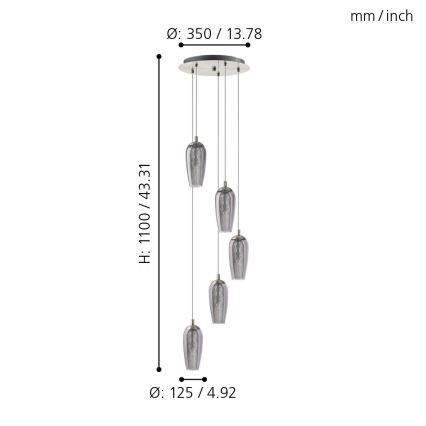 Eglo 96345 - Lampadario LED sospeso a cavo FARSALA 5xG9/2,5W/230V