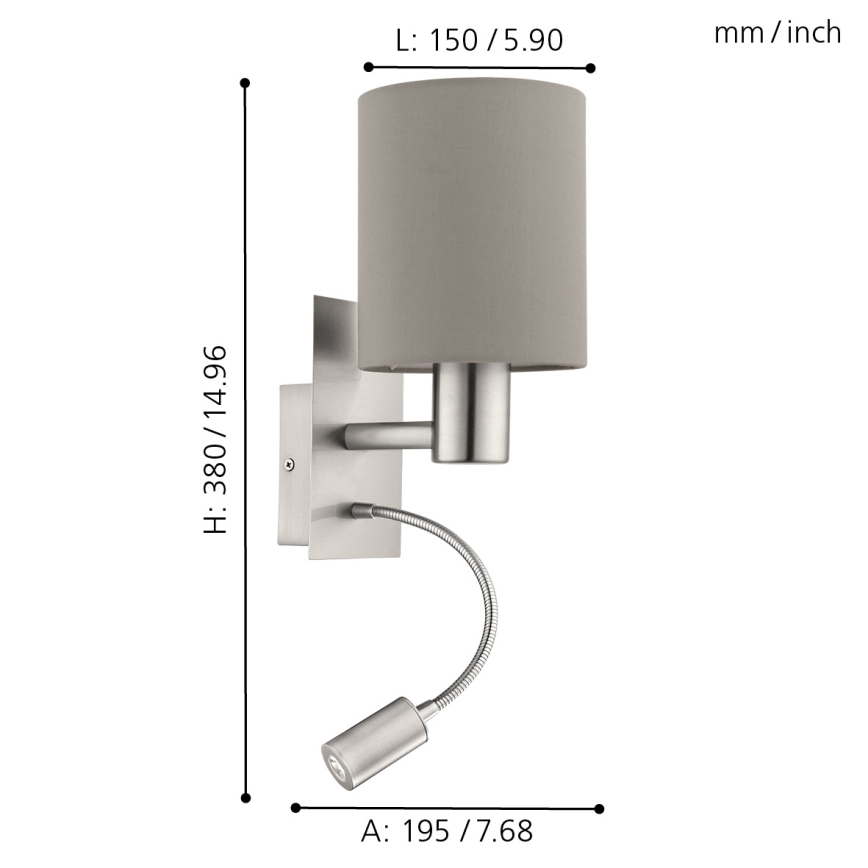 Eglo - Lampada LED flessibile 1xE27/40W+LED/3,8W taupe