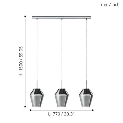 Eglo 96774 - Suspension sur câble MURMILLO 3xE27/28W/230V