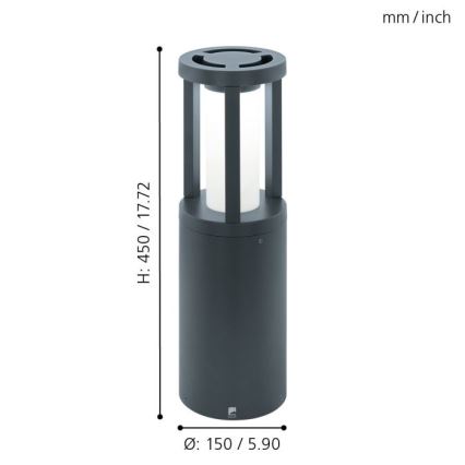 Eglo 97252 - Lampe d'extérieur LED GISOLA 12W/230V IP44 450 mm