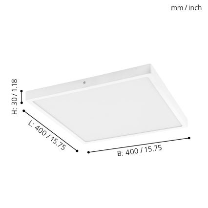 Eglo - Plafoniera LED/25W/230V bianca, quadrata, 4000K, 40x40 cm