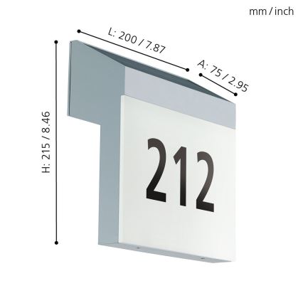 Eglo - Numéro de maison solaire LED/2W/3,7V IP44