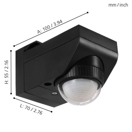 Eglo 97467 - Sensore per esterni di movimento e crepuscolare DETECT ME 4, portata 12 m, nero, IP44