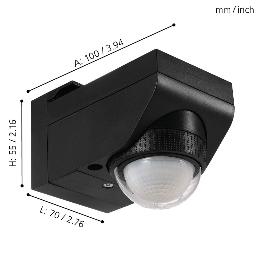 Eglo 97467 - Sensore per esterni di movimento e crepuscolare DETECT ME 4, portata 12 m, nero, IP44
