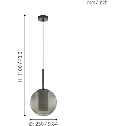Eglo 97633 - Pendelleuchte mit Kabel TINDARI 1xE27/60W/230V rauchschwarz