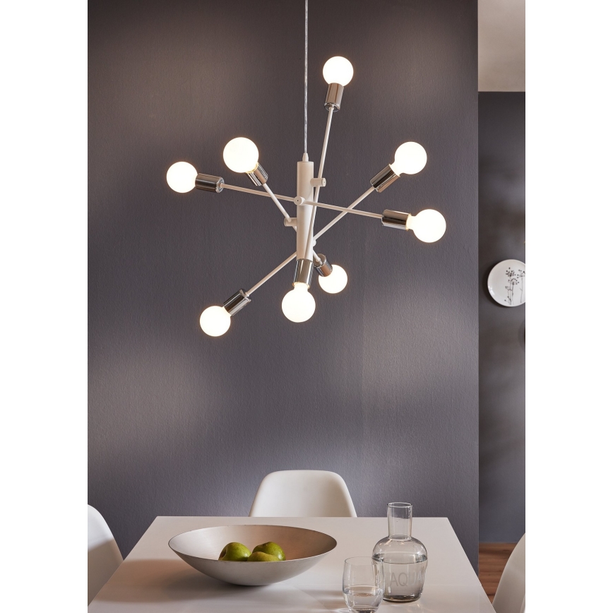 Eglo - Lampadario a sospensione con filo 8xE27/60W/230V bianco