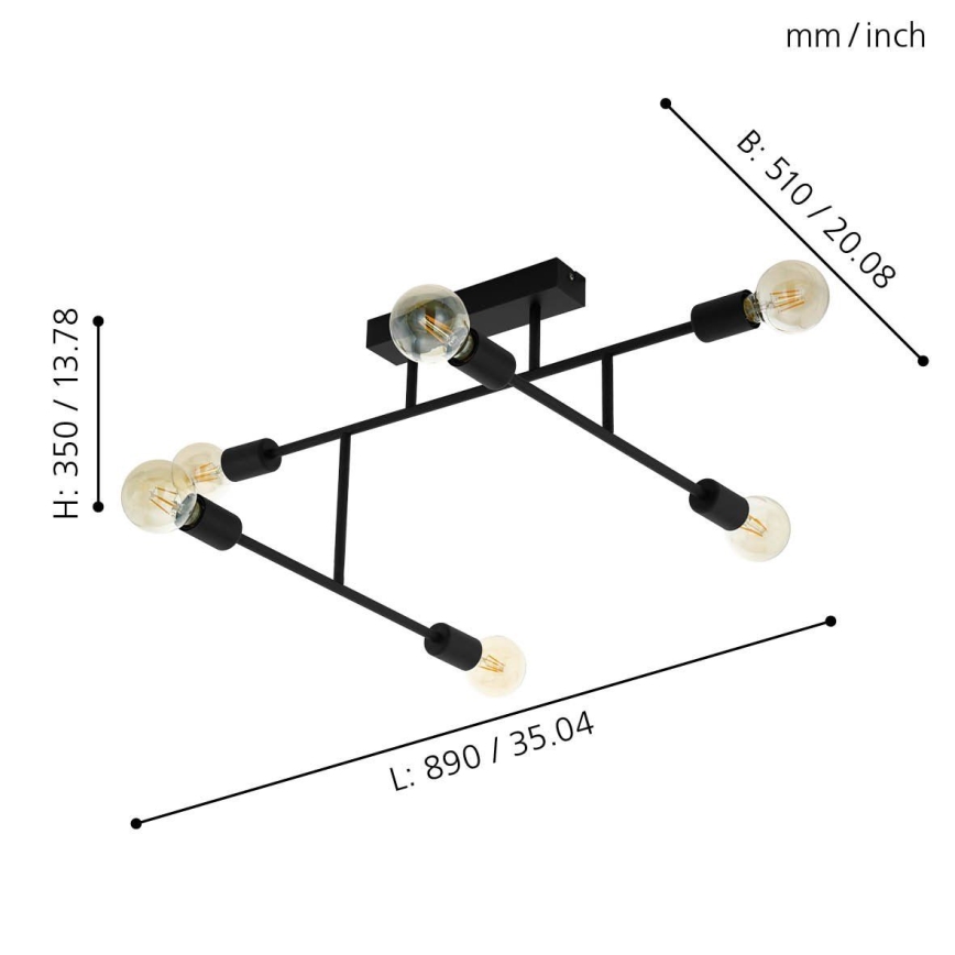 Eglo - Lampadario fisso 6xE27/40W/230V nero