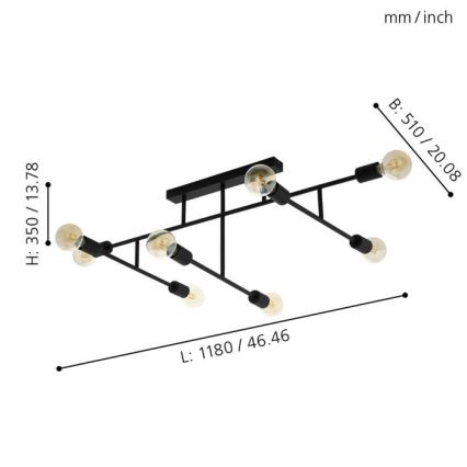Eglo - Lampadario fisso 8xE27/40W/230V nero