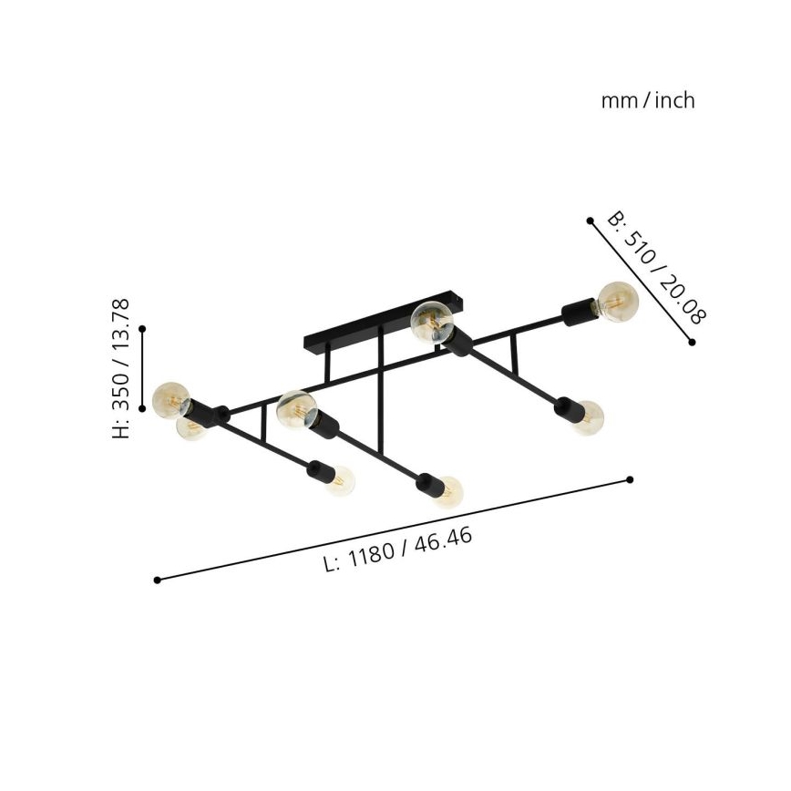 Eglo - Lampadario fisso 8xE27/40W/230V nero