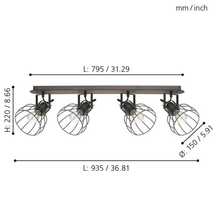 Eglo 98137 - Plafoniera con 4 faretti SAMBATELLO 4xE27/40W/230V