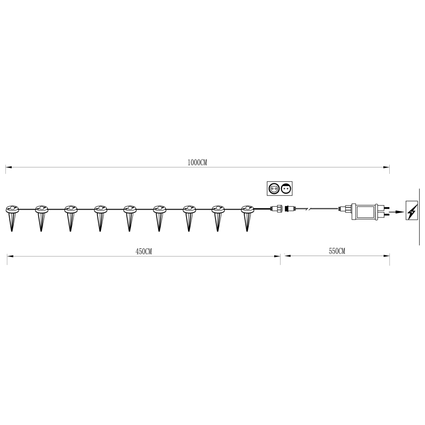 Eglo - LED-Lichterkette für den Außenbereich, 9 LEDs, 10 m, IP65, warmweiß