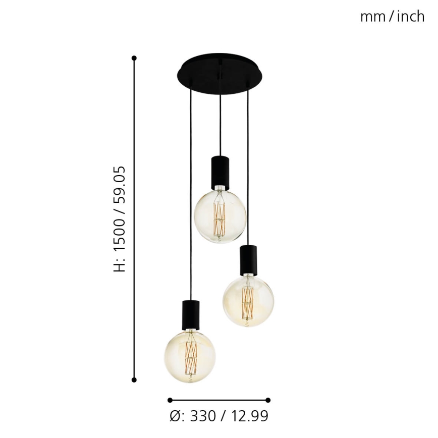 Eglo - Lampadario a sospensione con filo 3xE27/40W/230V