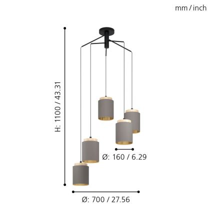 Eglo 99447 - Suspension sur câble ALBARIZA 5xE27/40W/230V, style araignée