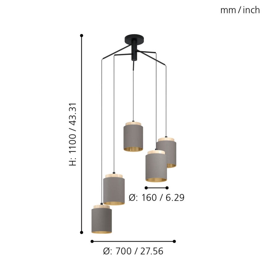 Eglo 99447 - Suspension sur câble ALBARIZA 5xE27/40W/230V, style araignée