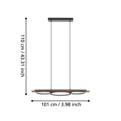Eglo - Lampadario LED dimmerabile su cavo 2xLED/12,5W/230V+LED/15,5W 3000K marrone/nero