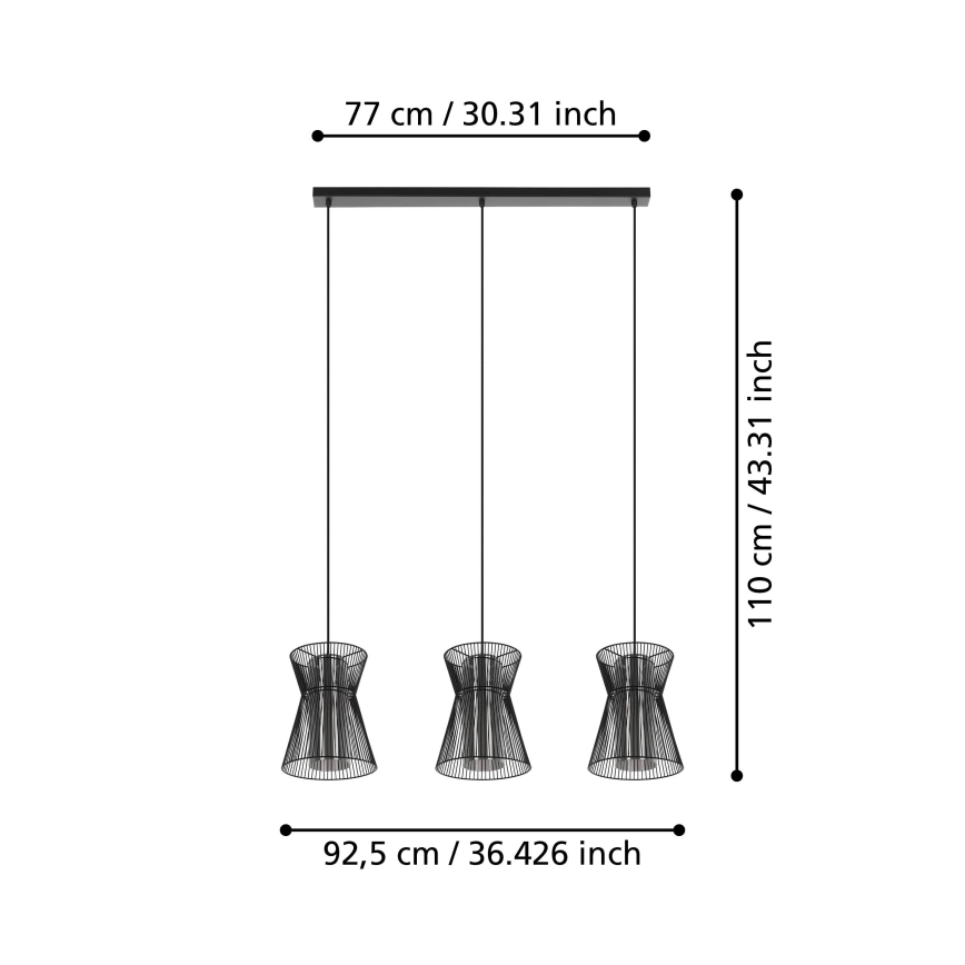 Eglo - Suspension filaire 3xE27/40W/230V noire