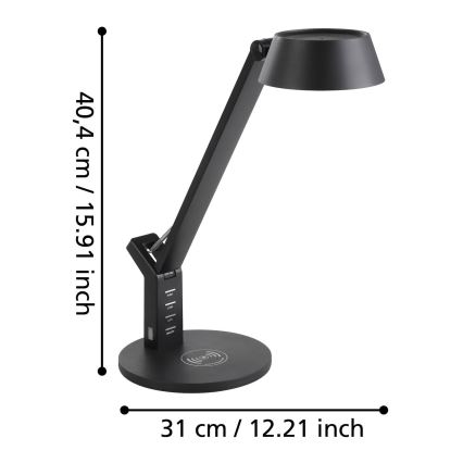 Eglo 99832 - Dimmbare LED-Tischlampe mit Touch-Bedienung und kabellosem Laden BANDERALO LED/4,8W/230V schwarz