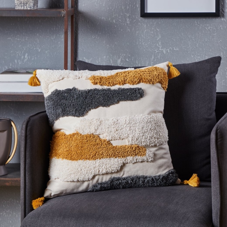Eglo - Coussin décoratif 45x45 cm jaune/gris