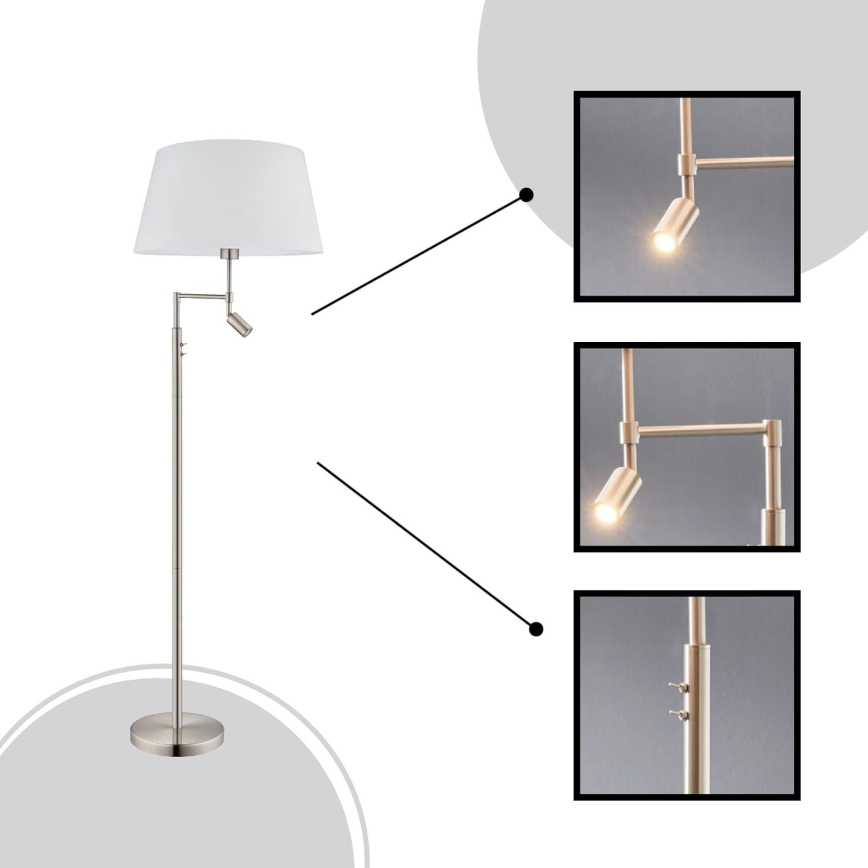 Eglo/Edi Lampada - Lampada LED da terra SANTANDER 1xE27/11W/230V + LED/2,3W cromo opaco
