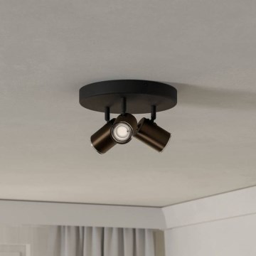 Eglo - Faretto da bagno 3xGU10/5W/230V Ø 25 cm IP44 nero/marrone