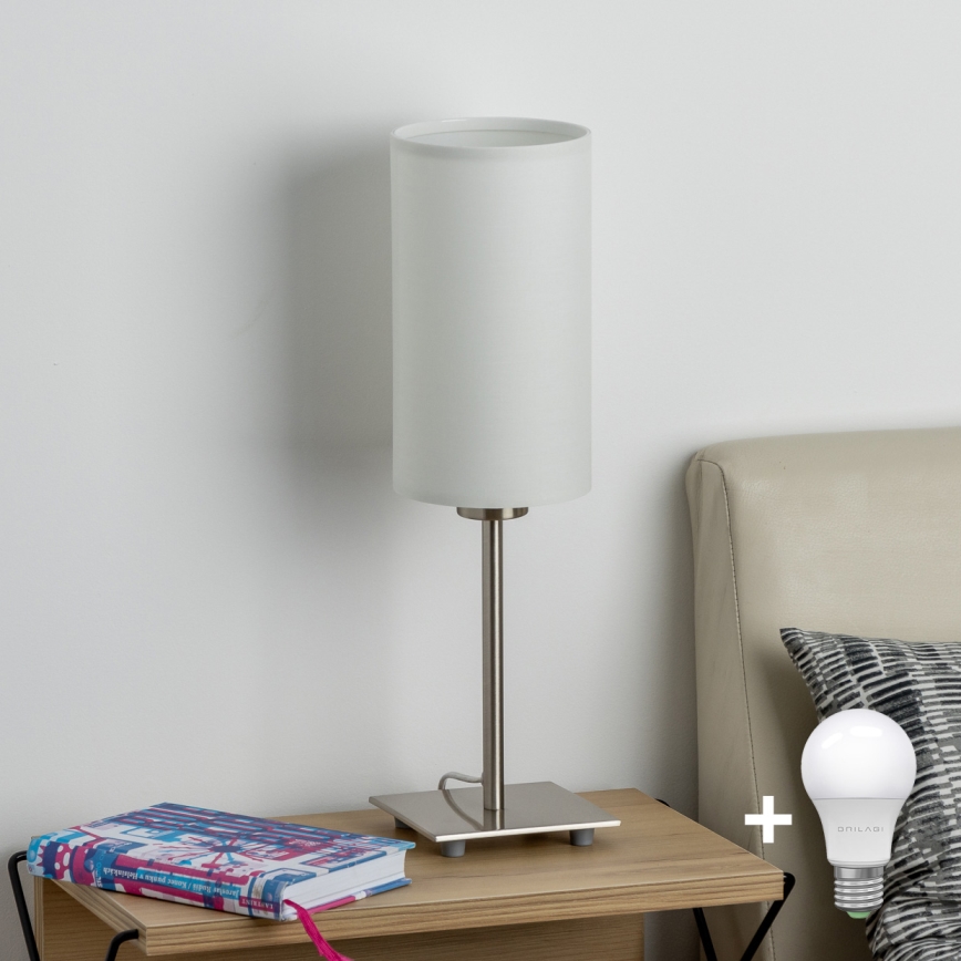 Eglo - Lampada da tavolo LED TUNJA 1xE27/60W/230V 26,5 cm cromo opaco/bianco