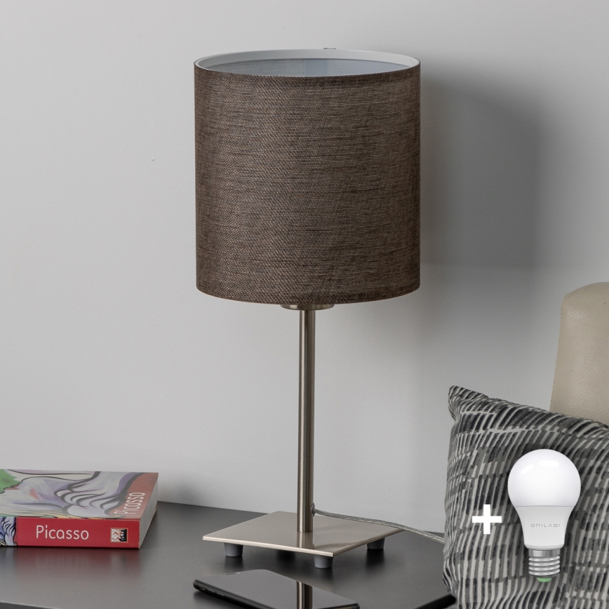 Eglo - Lampada da tavolo LED TUNJA 1xE27/60W/230V 26,5 cm cromo opaco/marrone