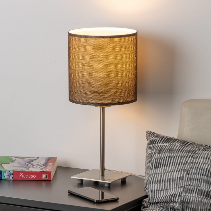 Eglo - Lampada da tavolo LED TUNJA 1xE27/60W/230V 26,5 cm cromo opaco/marrone