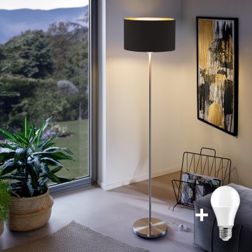 Eglo - Lampada LED da terra TUNJA 1xE27/60W/230V cromo opaco/nero