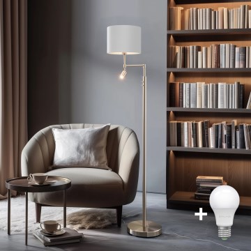 Eglo - Lampada LED da terra TUNJA 1xE27/60W/230V + LED/2,1W diametro 30 cm cromo opaco/bianco