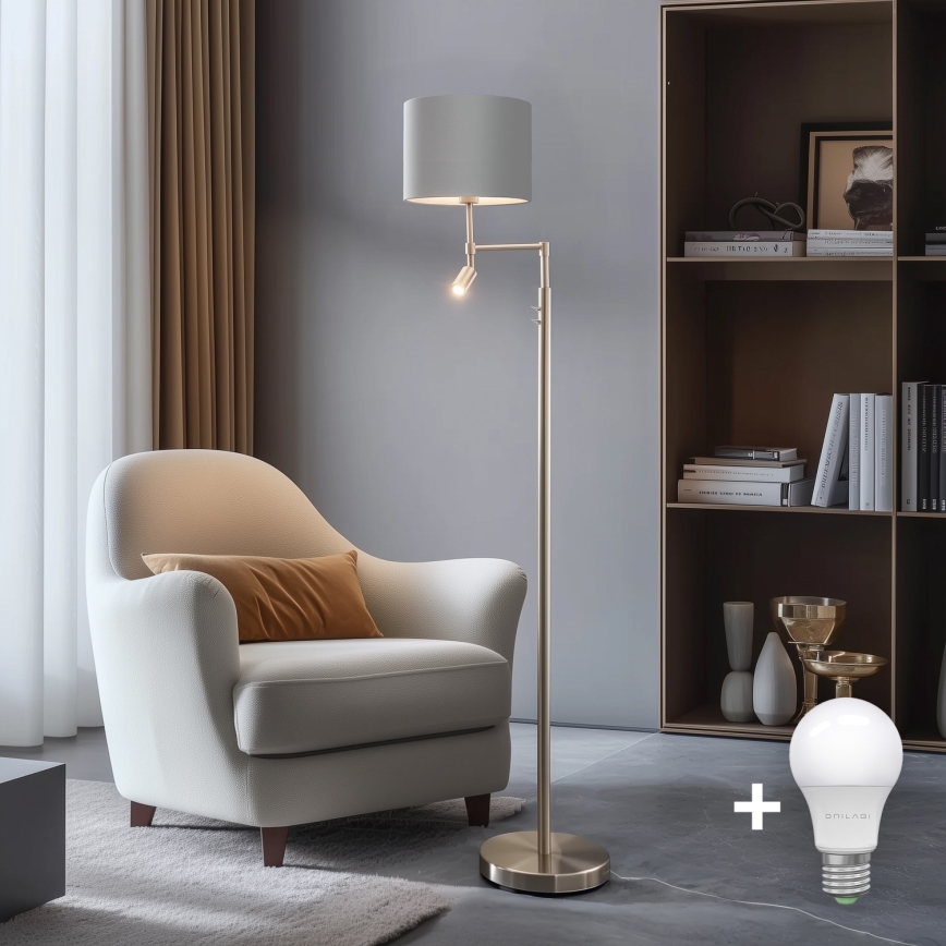 Eglo - Lampada LED da terra TUNJA 1xE27/60W/230V + LED/2,1W diametro 30 cm cromo opaco/grigio