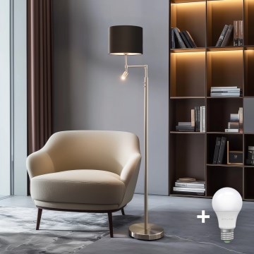 Eglo - Lampada LED da terra TUNJA 1xE27/60W/230V + LED/2,1W diametro 30 cm cromo opaco/marrone