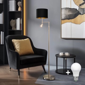 Eglo - Lampada LED da terra TUNJA 1xE27/60W/230V + LED/2,1W diametro 30 cm cromo opaco/nero