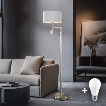 Eglo - Lampada LED da terra TUNJA 1xE27/60W/230V + LED/2,1W diametro 38 cm cromo opaco/bianco