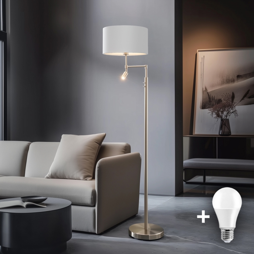 Eglo - Lampada LED da terra TUNJA 1xE27/60W/230V + LED/2,1W diametro 38 cm cromo opaco/bianco