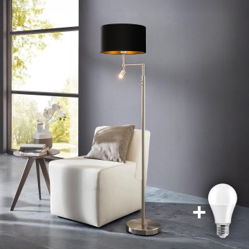 Eglo - Lampada LED da terra TUNJA 1xE27/60W/230V + LED/2,1W diametro 38 cm cromo opaco/nero