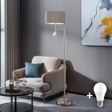 Eglo - Lampada LED da terra TUNJA 1xE27/60W/230V + LED/2,1W diametro 38 cm cromo opaco/taupe