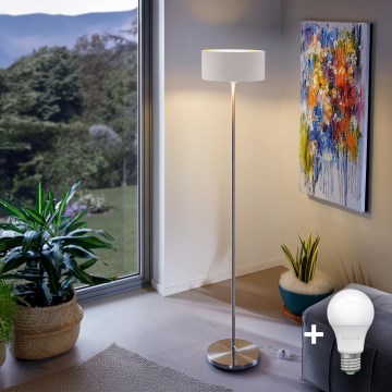 Eglo - Lampadaire LED TUNJA 1xE27/60W/230V chromé mat/blanc