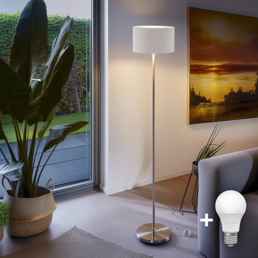 Eglo - Lampadaire LED TUNJA 1xE27/60W/230V chromé mat/blanc