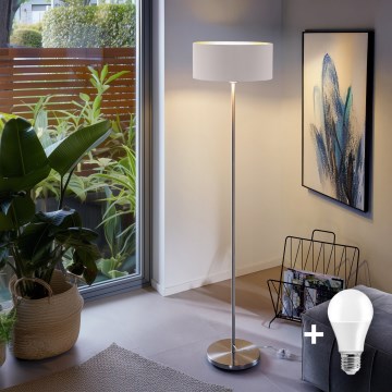 Eglo - Lampadaire LED TUNJA 1xE27/60W/230V chromé mat/blanc