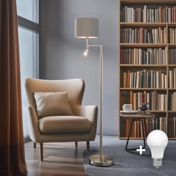 Eglo - Lampadaire TUNJA 1xE27/60W/230V + LED/2,1W d. 30 cm chrome mat/taupe