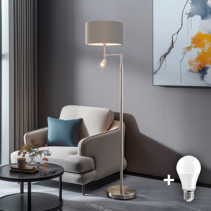 Eglo - Lampadaire TUNJA 1xE27/60W/230V + LED/2,1W d. 38 cm chrome mat/taupe