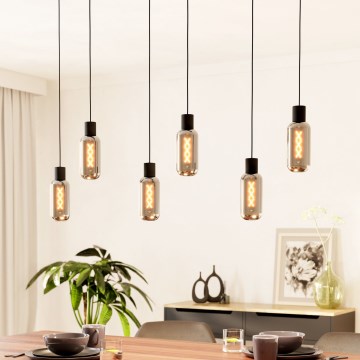 Eglo - Lampadario a sospensione con cavo 6xE27/4W/230V nero/fumé