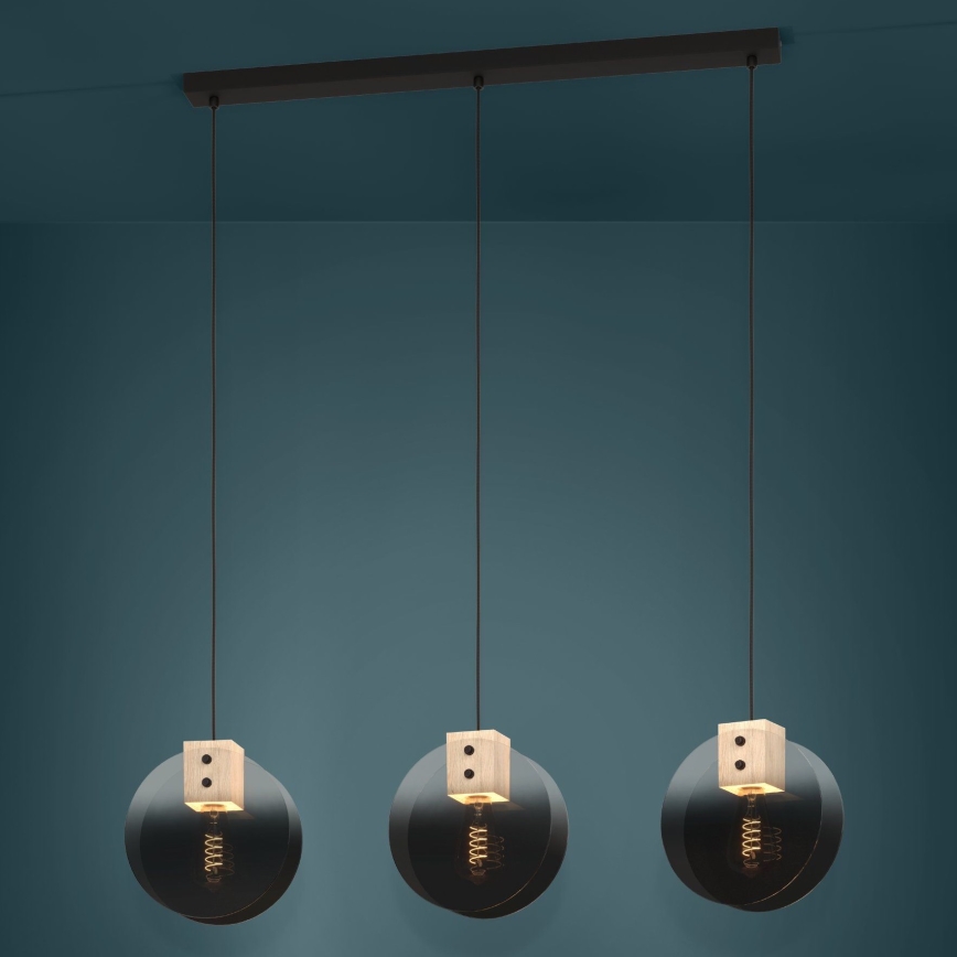Eglo - Lampadario a sospensione con filo 3xE27/40W/230V fumé