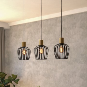 Eglo - Lampadario a sospensione con filo 3xE27/40W/230V nero/oro