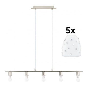 Eglo - Lampadario LED a sospensione con filo MY CHOICE 5xE14/4W/230V cromo opaco/bianco