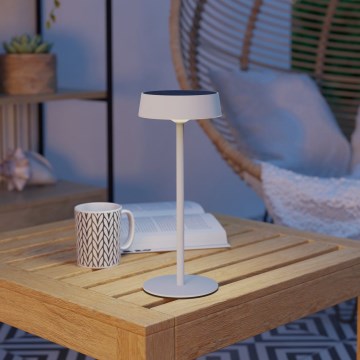 Eglo - Lampe de table tactile solaire rechargeable à LED, dimmable, 3W/5V, 3000-6000K, 1800 mAh, IP44, blanche