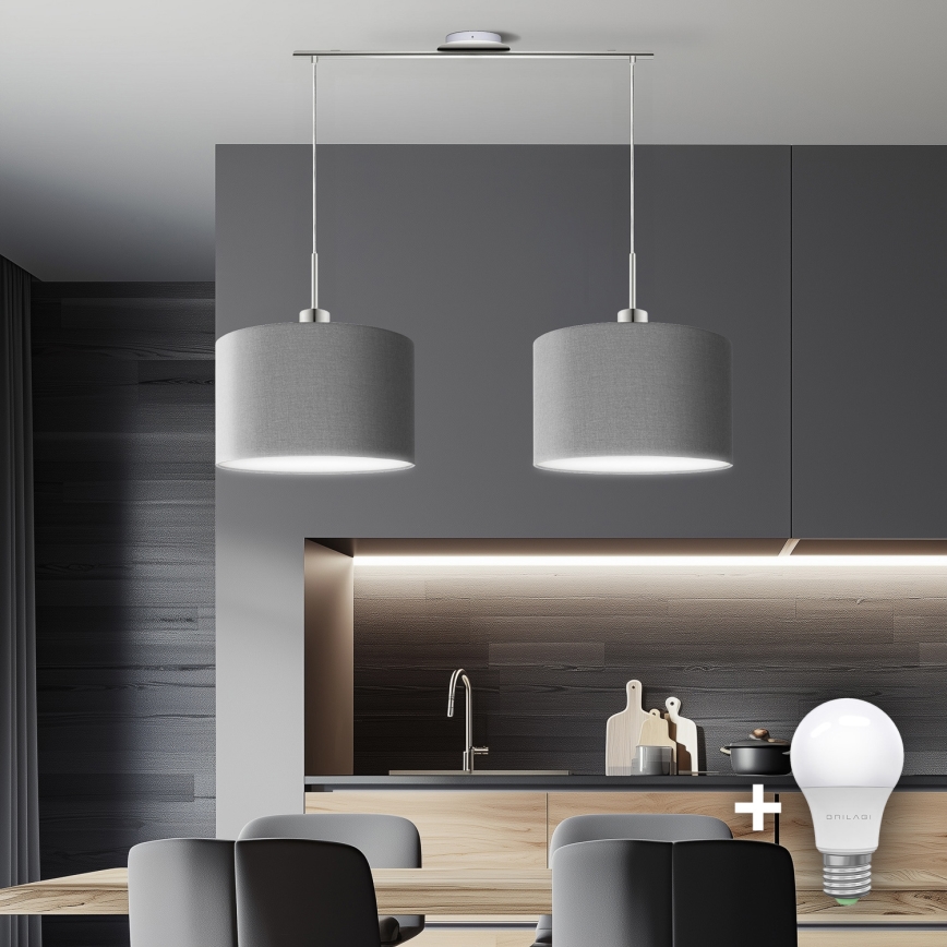 Eglo - LED-Hängeleuchte TUNJA 2xE27/60W/230V grau