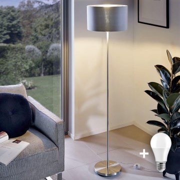 Eglo - LED  Lampada con piedistallo TUNJA 1xE27/60W/230V cromo opaco/grigio